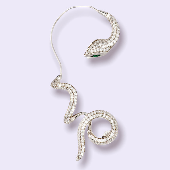 SINGLE STATEMENT SERPENT  LEFT EAR JACKET - WHITE SILVER - Picture 1 of 2